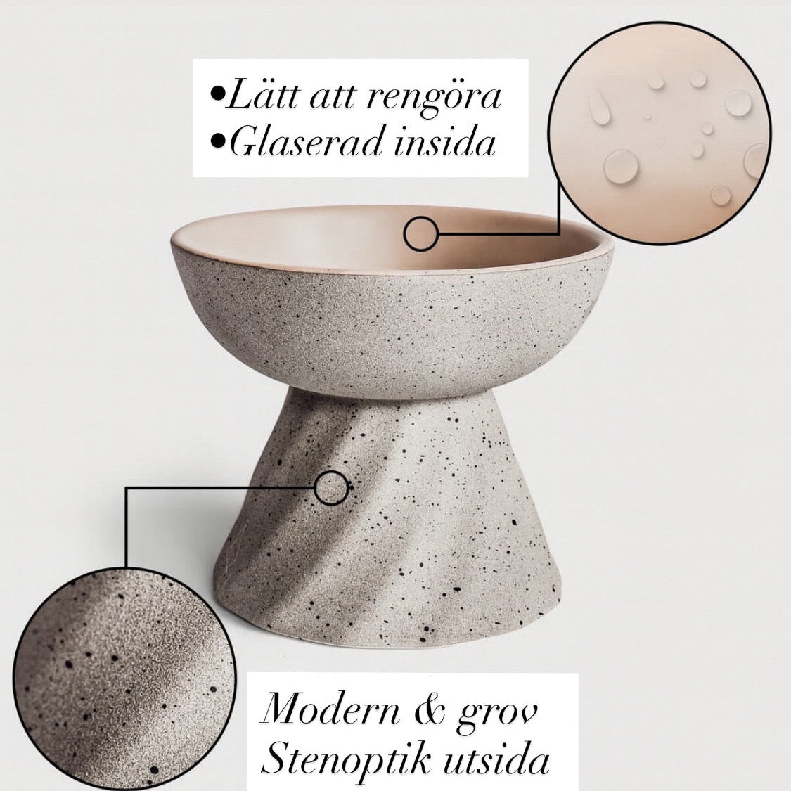 Upphöjd matskål i keramik – ergonomisk & stilren stenlook