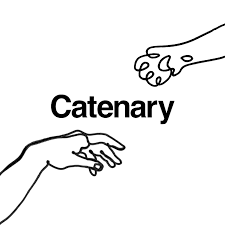 Catenary logo tecknad tass och hand som visar bandet mellan människa och katt 