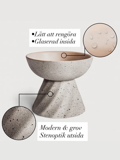Upphöjd matskål för katt i keramik – ergonomisk & stilren – stenlook
