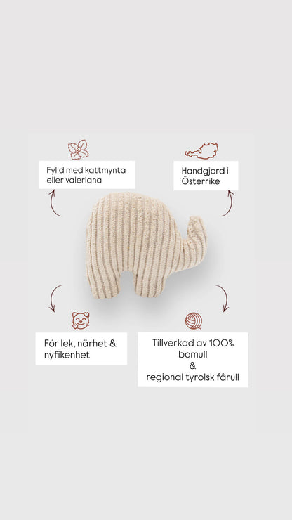 Naturlig kattleksak – elefant med kattmynta eller valeriana