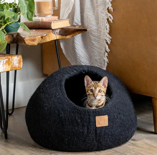Premium Kattgrotta i ekologisk ull – Nattsvart