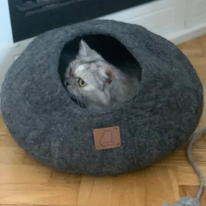 Premium Kattgrotta i ekologisk ull – Stengrå