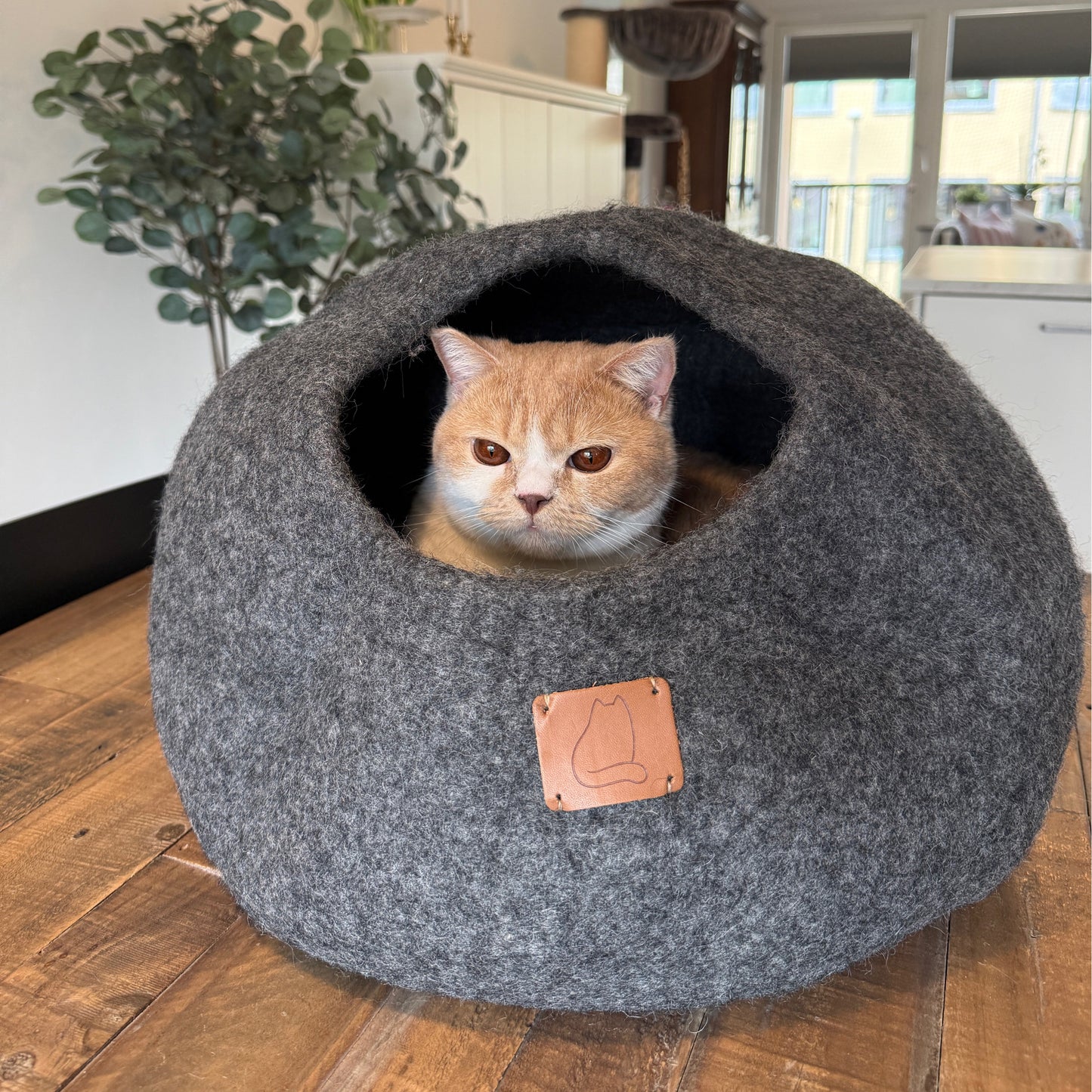 Premium Kattgrotta i ekologisk ull – Stengrå