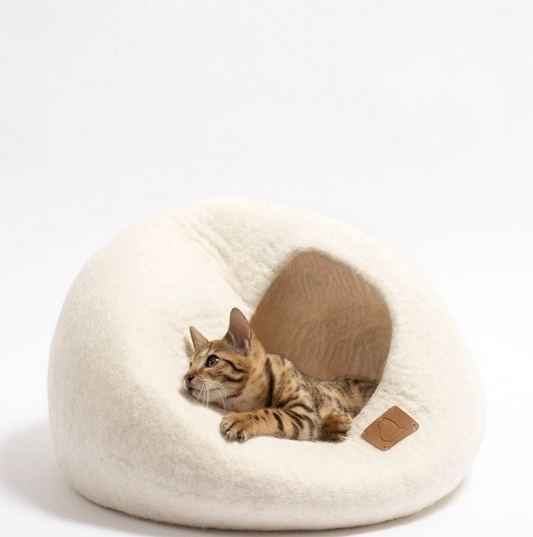 Premium kattgrotta i merinoull - Snövit