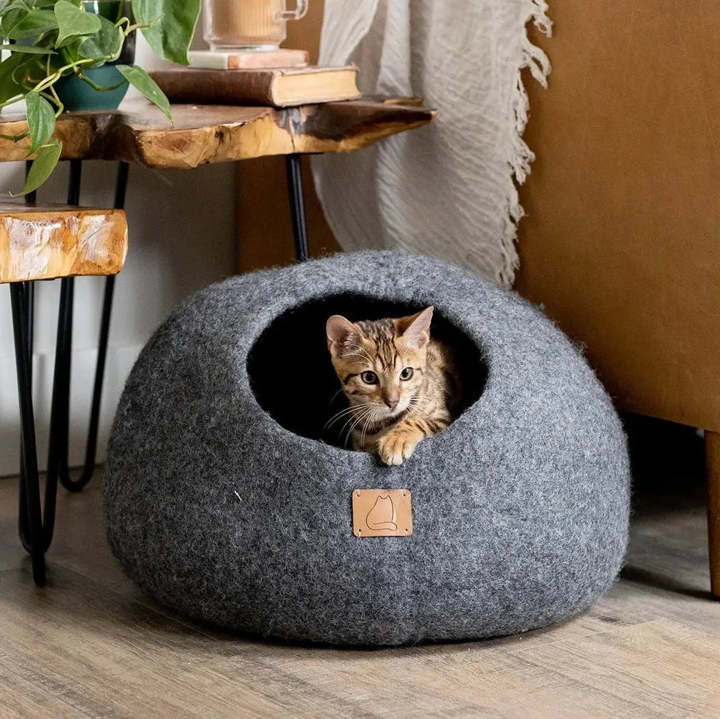 Premium Kattgrotta i ekologisk ull – Stengrå