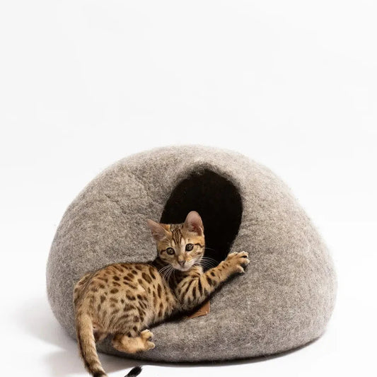 Premium kattgrotta i merinoull – Jordbrun